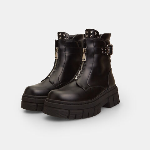 Botines bikers de mujer con cremallera y tachuelas , Negro Botines bikers de mujer con cremallera y tachuelas , Negro
